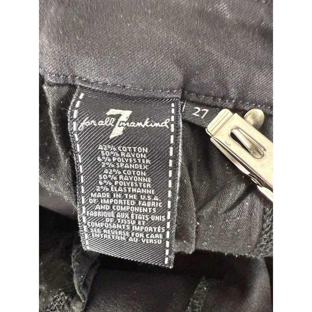 7 For All Mankind Size 27 Distressed Stretch Jeans Black Pants Button Zip Cotton
